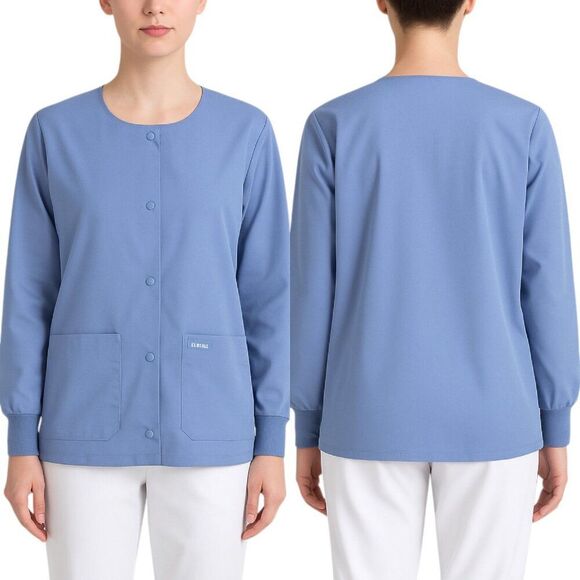 NEW Landau X-Large Blue Cotton Medical Scrub Jacket Snap Front Rib Cuffs Pockets - Picture 1 of 16